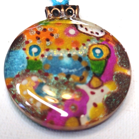 Geometric Multi-color Metallic Artwork OOAK Handmade Necklace - Picture 4 of 5